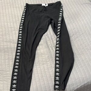 Adidas Kids Black Leggings with White Logo Stripes